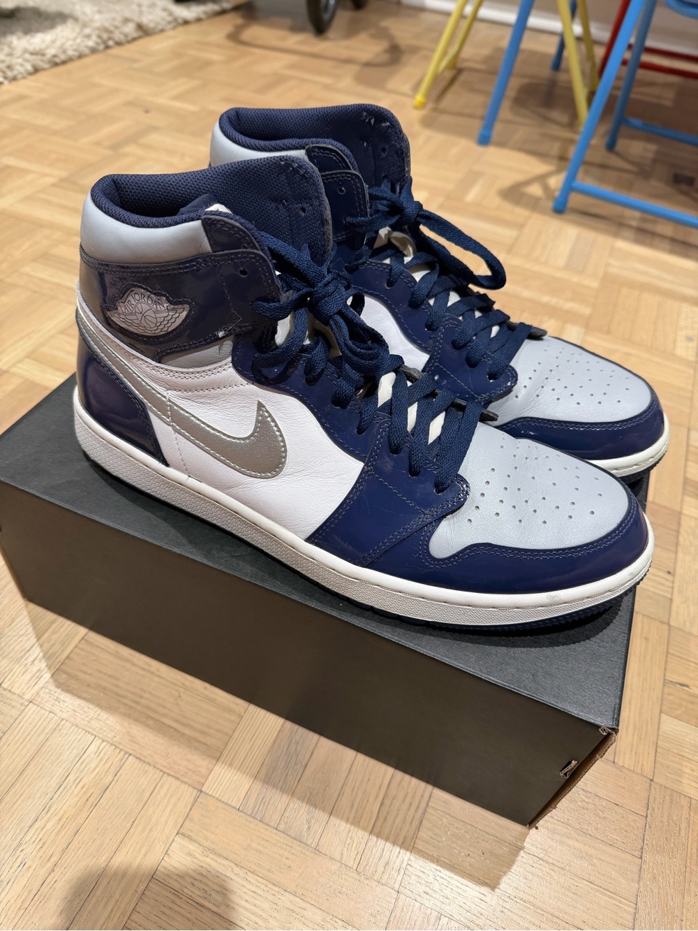 Nike Air Jordan 1 High Top Golf Shoes - Navy/Gray/White - Size 12